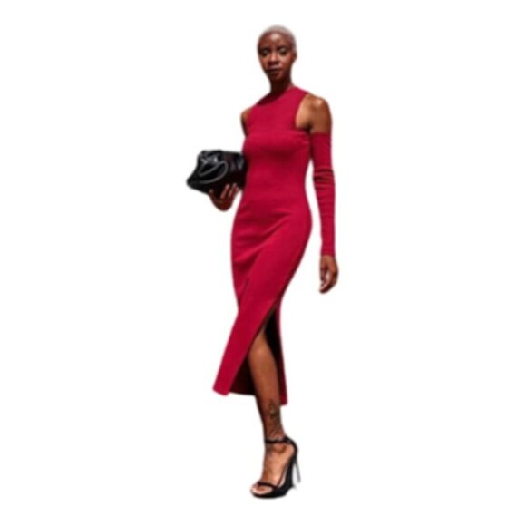 The Drop Rhubarb Red Cutout Shoulder Midi Rib Dress by @ signedblake NWT NEW XXL - Picture 4 of 7